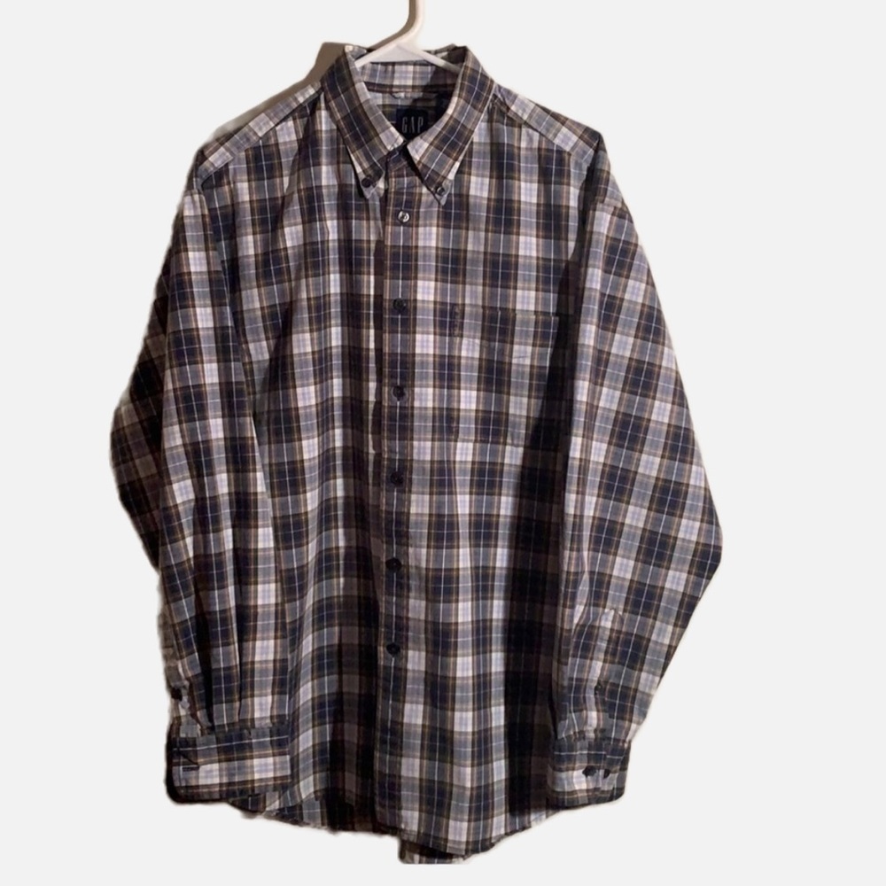 GAP 100% Cotton Blue Plaid Button Down Size L